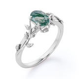 Prong 1.3 Carat Oval Cut Moss Agate Engagement Ring