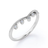 Milgrain Edged 0.10 Ct Round Cut Curved Wedding Band