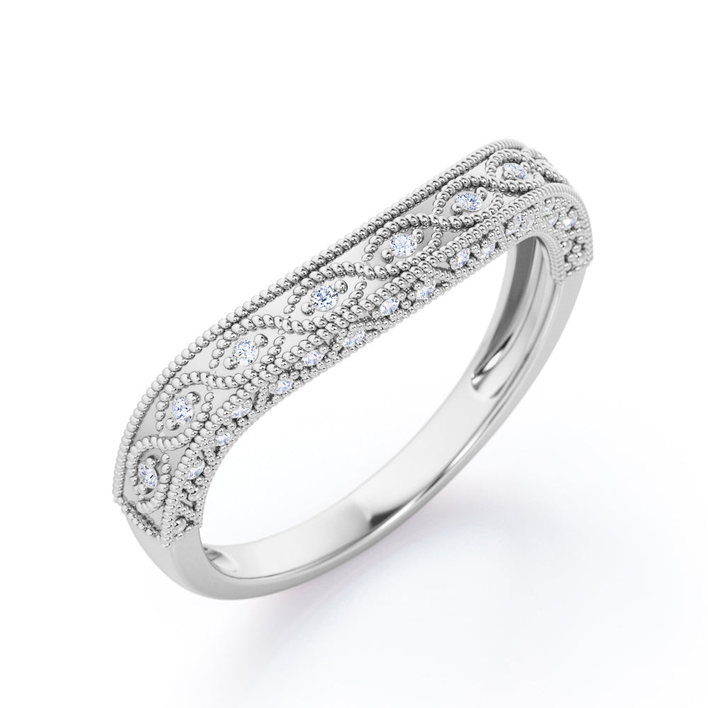 Art Deco Milgrain 0.15 TCW Curved Wedding Band
