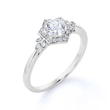 Certified 1.25 CT Round Lab Diamond Flora Halo Engagement Ring
