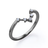 Dainty Five-Stone Prong - 0.10 TCW Round Shaped Moissanite -  V Shaped Wedding Band - 10K Rose Gold