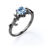 Solitaire 0.50 ct Round Aquamarine Leaf Engagement Ring