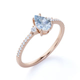 1.25 ct Pear Shaped Aquamarine Pave Engagement Ring