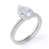 1.25 Carat pear cut Moissanite Wedding Ring Set in 18k White Gold Over Silver