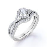 Twisted 1.75 Carat Round Moissanite Halo Bridal Set