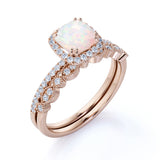 1.50 Ct Cushion Cut Lab Created Opal Vintage Wedding Ring Set