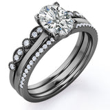 Solitaire 2 Carat Oval Cut Moissanite Art Deco Trio Set