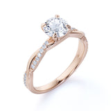 Certified 1.25 CT Round Lab Diamond Twist French Pave Engagement Ring