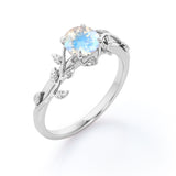 Leaves 0.5 ct Round Moonstone Engagement Ring