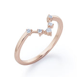 Dainty Five-Stone Prong - 0.10 TCW Round Shaped Moissanite -  V Shaped Wedding Band - 10K Rose Gold