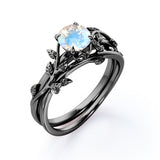 0.5 ct Round Blue Moonstone Leaf Style Wedding Set