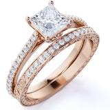 1 Ct Princess Cut Diamond Pave Wedding Ring Set