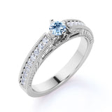 1 carat Round Sky Blue Created Aquamarine Modern Anniversary Ring in 18k Yellow Gold over Silver
