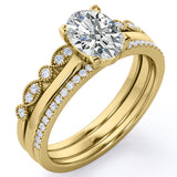 Solitaire 2 Carat Oval Cut Moissanite Art Deco Trio Set