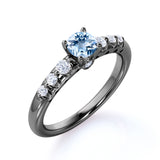 1 ct Round Aquamarine 7 Stone Antique Engagement Ring