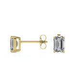 Minimalist 2 Carat Emerald Cut Moissanite Solitaire Stud Earrings In 18K Rose Gold Plating Over Silver