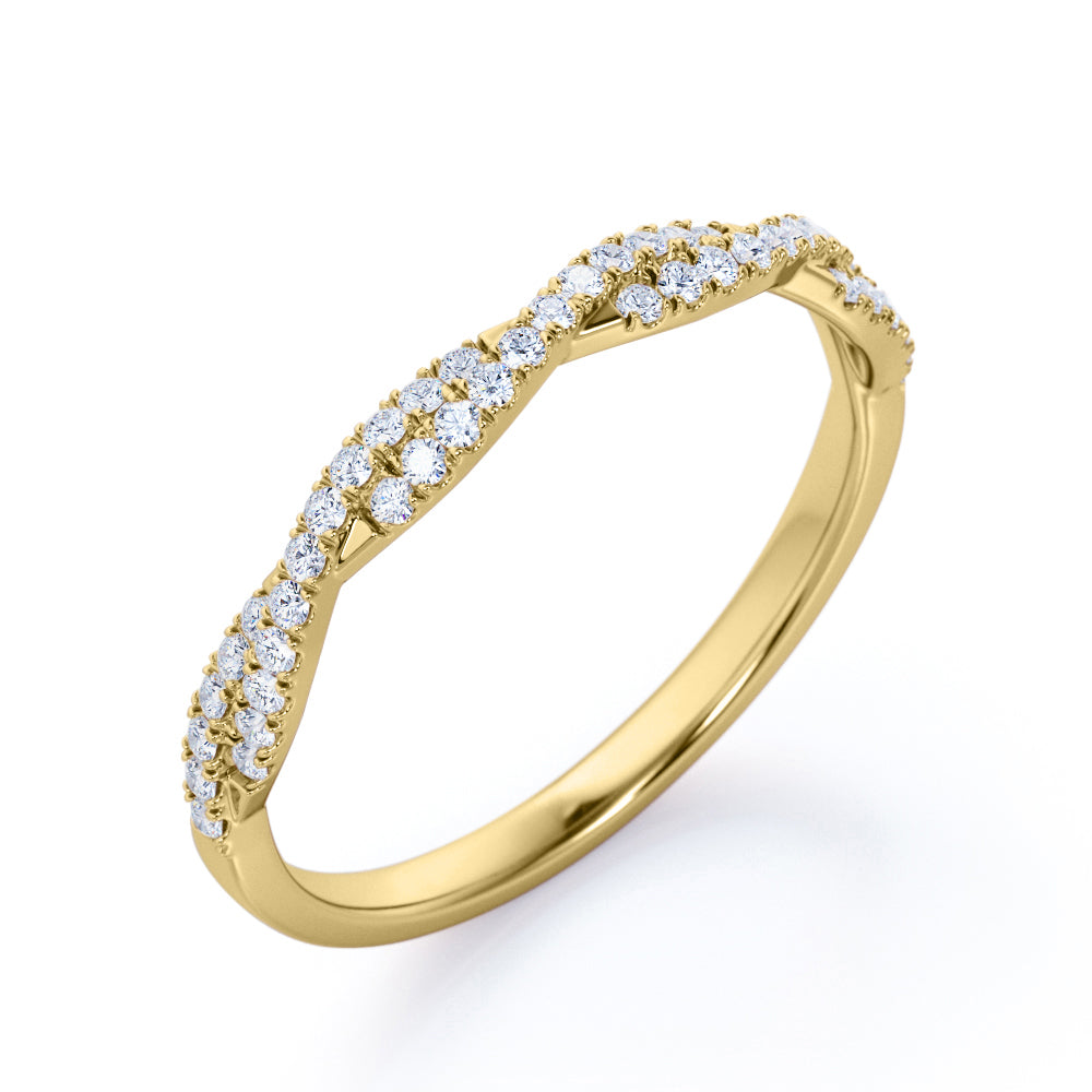 Pave Accented - 0.25 Carat Round Shaped - Semi Infinity Wedding Band - 18K Black Gold Plating over Silver