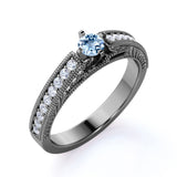 1 carat Round Sky Blue Created Aquamarine Modern Anniversary Ring in 18k Yellow Gold over Silver