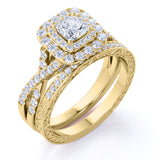 Certified Double Halo 1 Ct Princess Lab Diamond Infinity Bridal Set