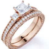 Beautiful 1.25 Carat Real Moissanite Wedding Ring Set in 18k White Gold Over Silver