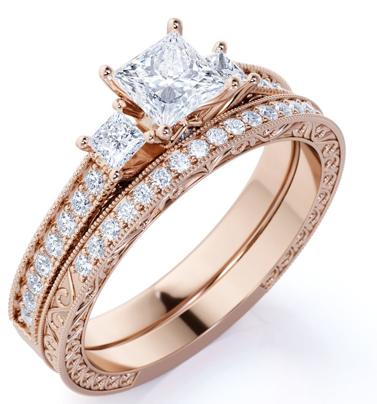 Beautiful 1.25 Carat Real Moissanite Wedding Ring Set in 18k White Gold Over Silver