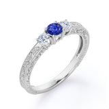 0.7 Ct Round Cut Lab Sapphire Filigree Engagement Ring