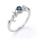 Solitaire Design 0.50 Carat Round Brilliant Cut London Blue Topaz Branch Leaves Engagement Ring in 18K White Gold Plating over Silver