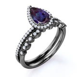 Halo 1.75 Ct Pear Lab Alexandrite Pave Bridal Set