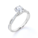 Certified 1.25 CT Round Lab Diamond Twist French Pave Engagement Ring