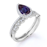 Halo 1.75 Ct Pear Lab Alexandrite Pave Bridal Set