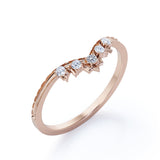 Crown Design 0.10 TCW Round Shape Moissanite Chevron Wedding Band in Black Gold