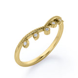 Milgrain Edged 0.10 Ct Round Cut Curved Wedding Band