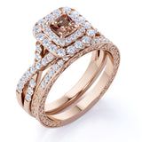 2.25 ct Princess Morganite Infinity Pave Wedding Ring Set