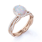 Halo 1.75 Ct Oval Cut Lab Created Opal Wedding Ring Set