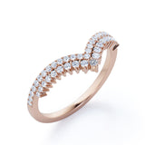 0.30 TCW Round Double Pave V Curved Wedding Band