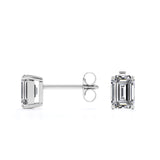 Minimalist 2 Carat Emerald Cut Moissanite Solitaire Stud Earrings In 18K Rose Gold Plating Over Silver