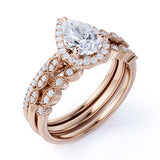 Halo 1.5 Carat Moissanite Milgrain Trio Ring Set