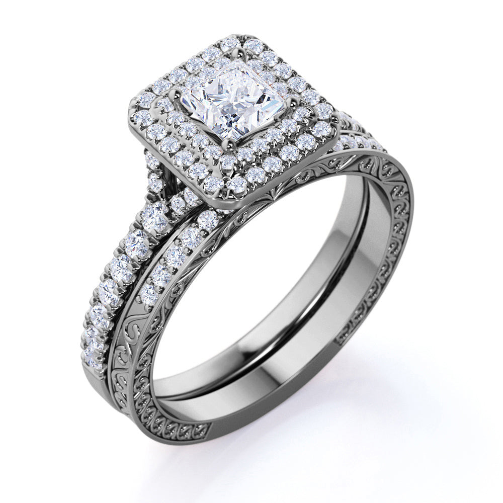 1.25 Ct Square Moissanite Double Halo Engagement Ring