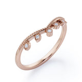 Milgrain Edged 0.10 Ct Round Cut Curved Wedding Band