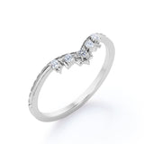 Crown Design 0.10 TCW Round Shape Moissanite Chevron Wedding Band in Black Gold