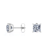 4 Carat Princess Cut Moissanite 4 Prong Solitaire Stud Earrings In 18K White Gold Plating Over Silver