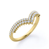 0.30 TCW Round Double Pave V Curved Wedding Band