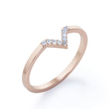 Chevron Flat Band 0.15 TCW Round Shaped Moissanite Pave Accented Wedding Band in Rose Gold