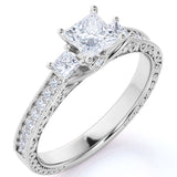 1 ct Princess Cut Moissanite Three Stone Engagement Ring