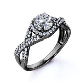 1 Carat Round Cut Moissanite Wedding Ring in 18k Black Gold Over Silver