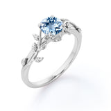 Solitaire 0.50 ct Round Aquamarine Leaf Engagement Ring