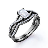 Three Stone 1.50 Carat Emerald Cut Moissanite Bridal Set