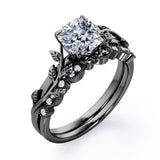 Floral 1.25 Carat Cushion Cut Moissanite Vintage Bridal Set