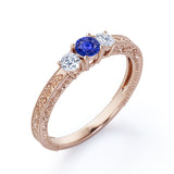 0.7 Ct Round Cut Lab Sapphire Filigree Engagement Ring