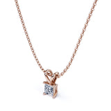 Certified - 0.5 Carat Princess Cut Moissanite - Simple Pendant Necklace - 18K Rose Gold Plating Over Silver